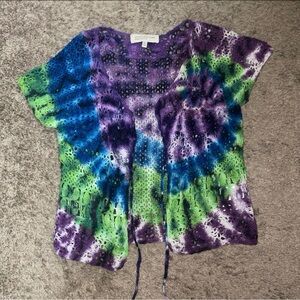 Retro Tie-dye Crochet Cropped Cardigan